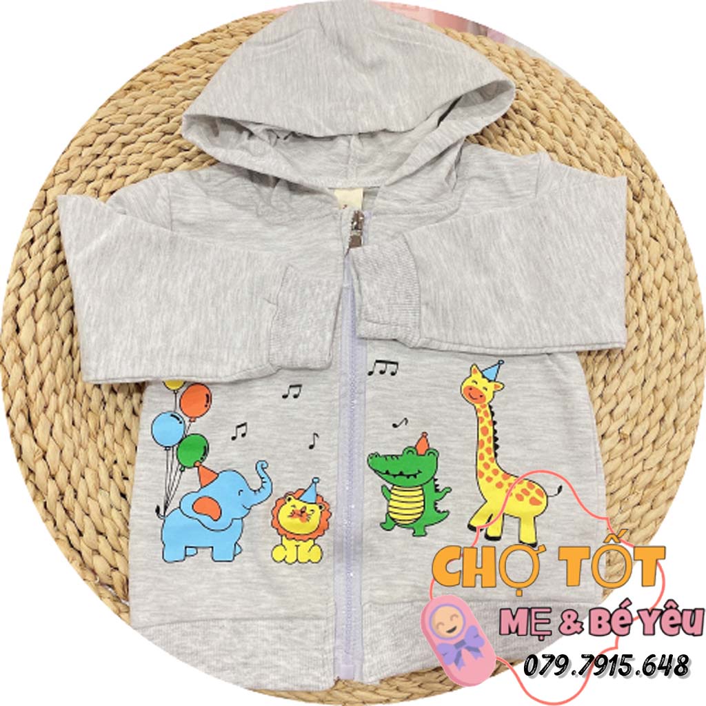 Áo Khoác Cotton Bé Trai Bé Gái, Áo Khoác Sơ Sinh Có Nón Vải Mềm Mịn Mát Che Nắng (3-12kg)