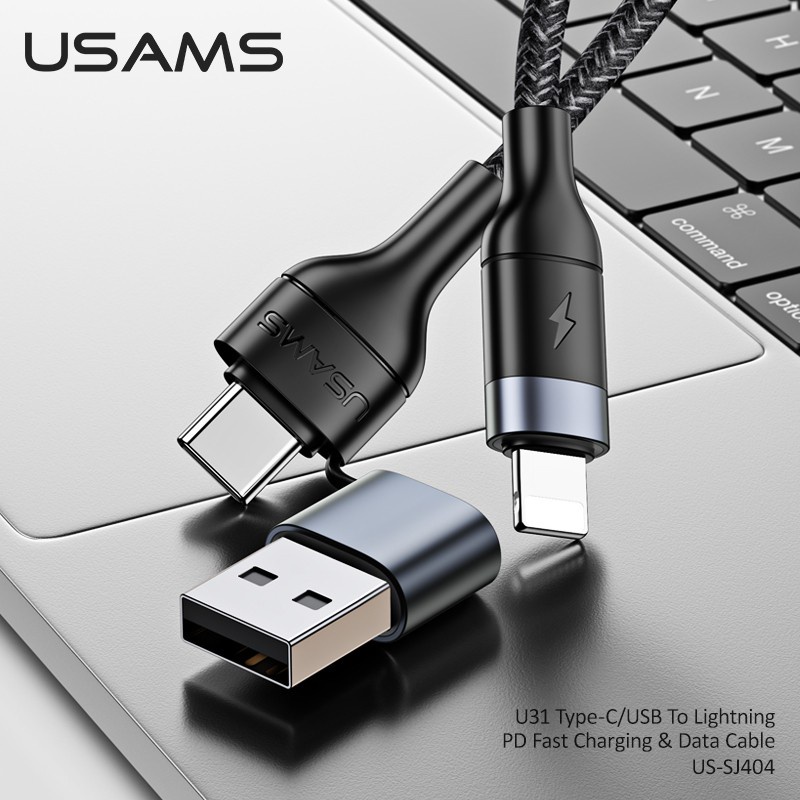 Dây Cáp Sạc Nhanh USAMS U31 PD 100W 2 Trong 1 QC 3.0 USB Type C iP 13 12 11 Cho Máy Tính Bảng Laptop