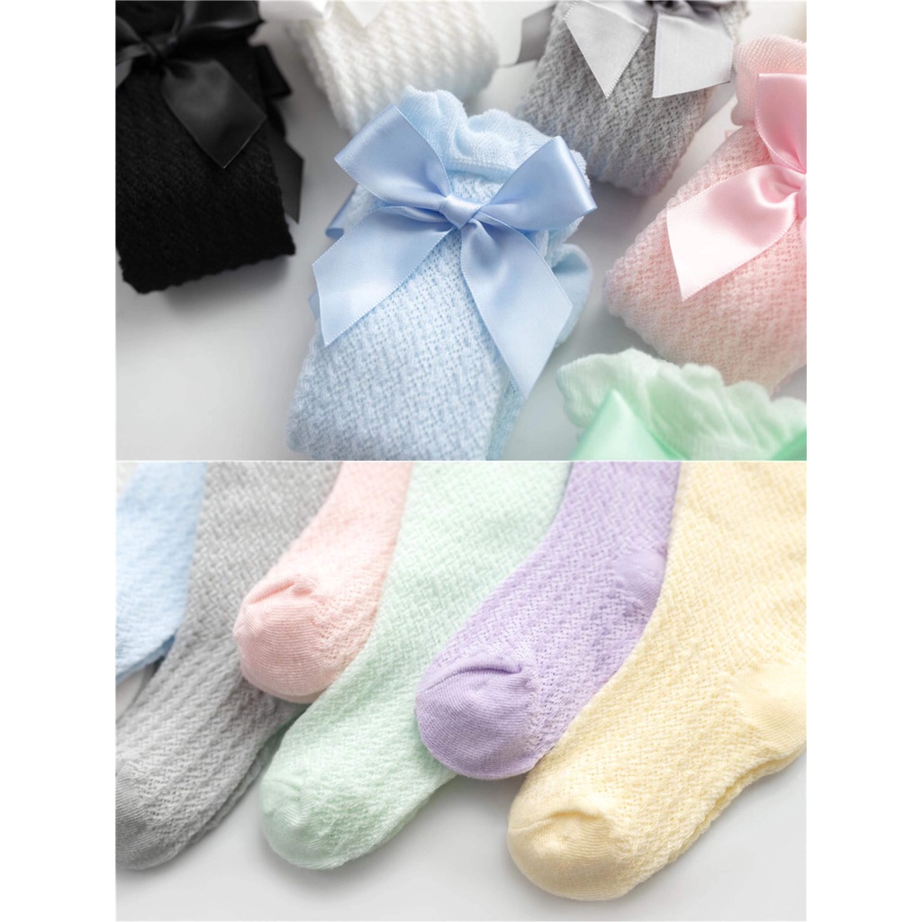 Đôi Tất Cotton Dài Đính Nơ Dễ Thương Cho Bé Gái