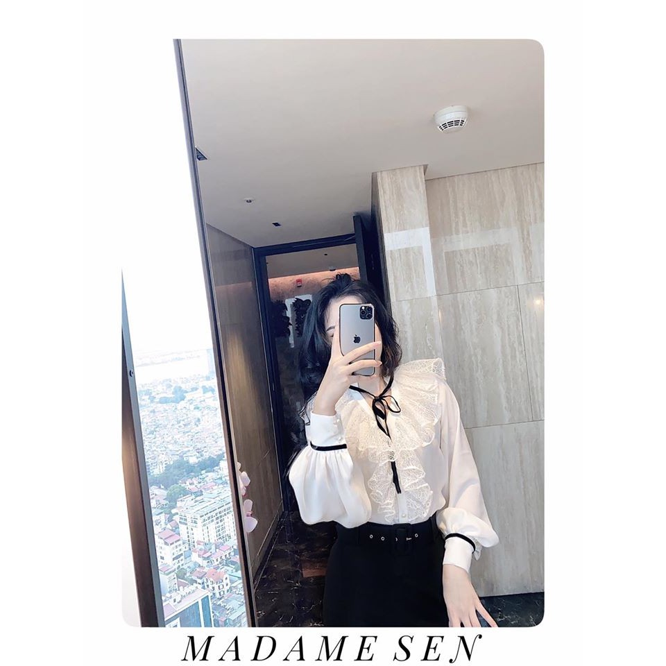 Áo sơ mi lụa tằm bèo phối dây nơ Madame Sen