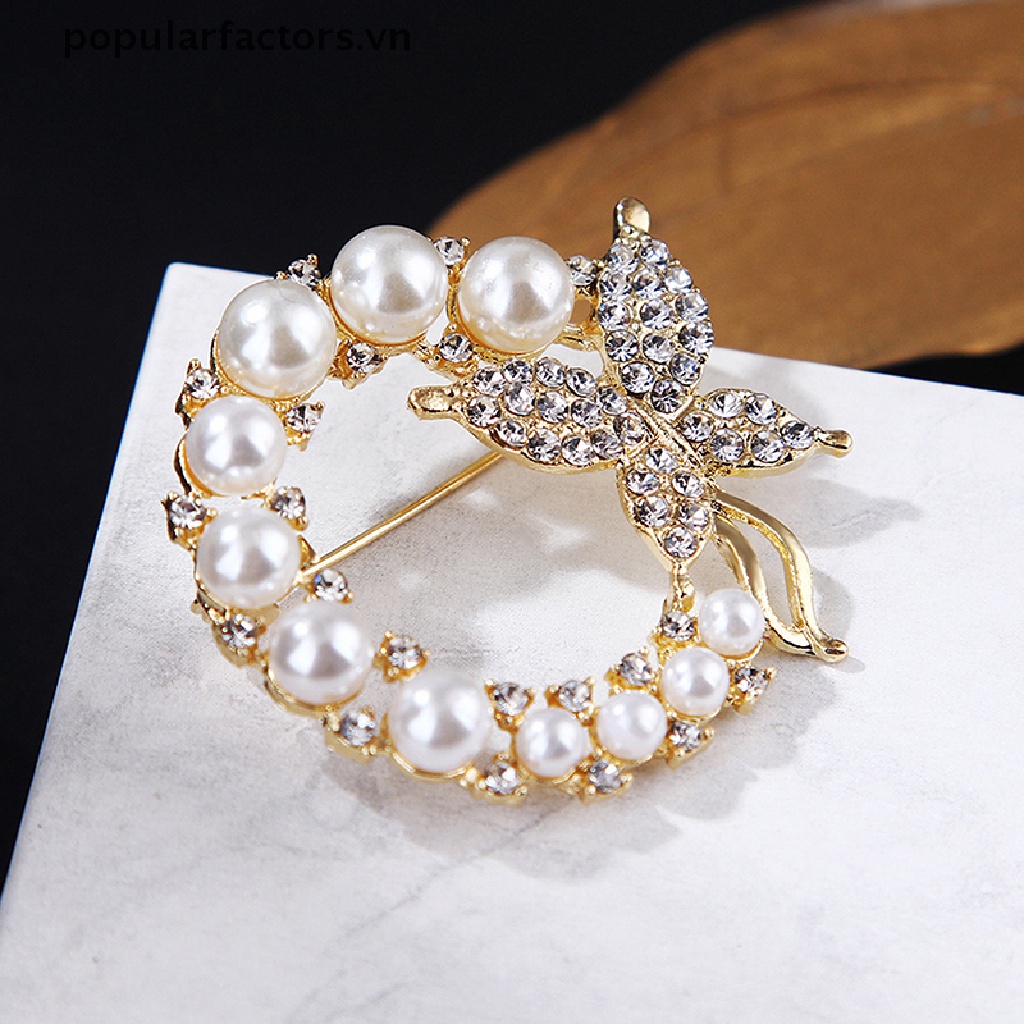 Ghim cài áo hình tròn đính đá và ngọc trai nhân tạo kiểu dáng thời trang mới