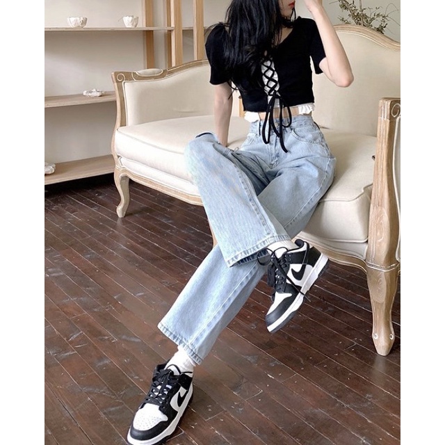 Quần Jeans Suông Rách Xẻ Tôn Dáng