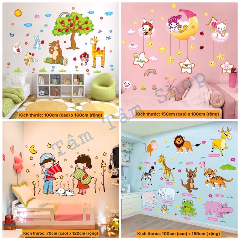 Tranh decal dán tường cho bé, nhiều mẫu mã sẵn keo dán.