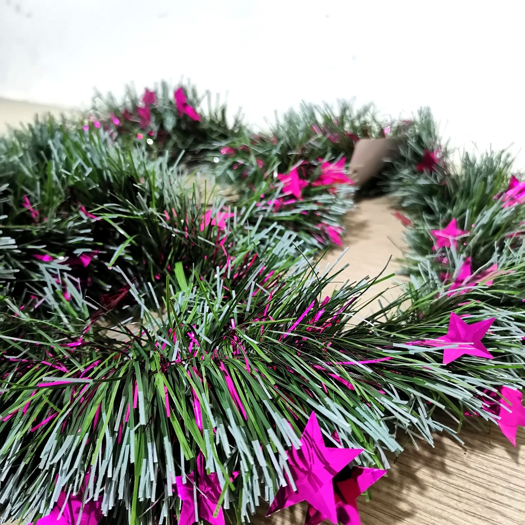 Sợi lá thông trang trí noel giáng sinh màu xanh chồn có ngôi sao dài 1m trang trí tường, cửa sổ, cửa ra vào