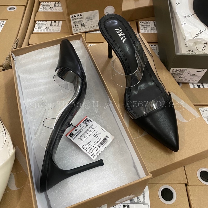 Guốc cao gót mũi nhọn phối quai trong ZR xuất Full box MS-8327