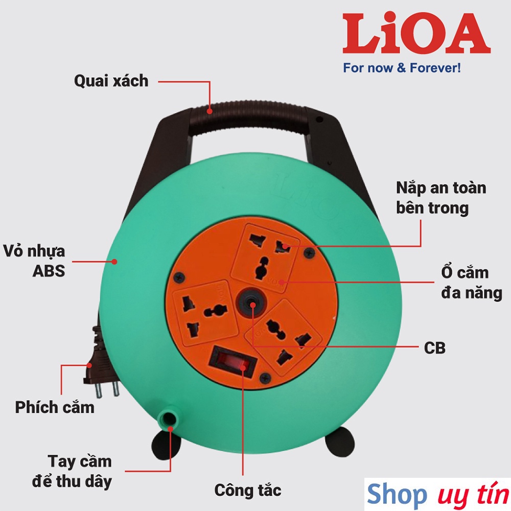Ổ cắm kéo dài quay tay LiOA - Ổ cắm xách tay dài 3m/5m/10m dây rút - Ổ cắm kéo dài kiểu đĩa bay mini