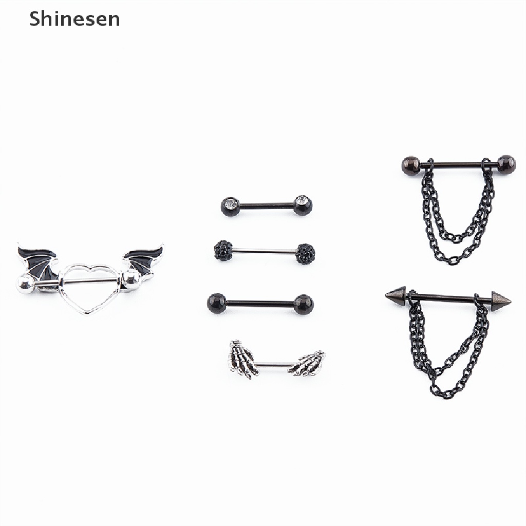 Set 2 Khuyên Nhũ Hoa Bằng Thép Không Gỉ Hình Trái Tim