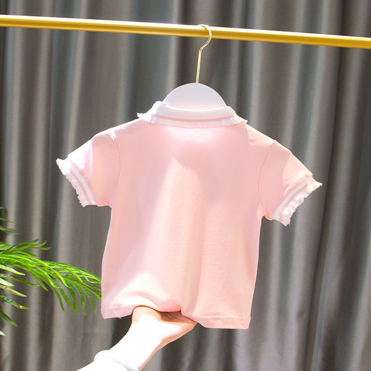 Áo polo Tay Ngắn Màu Trơn Dễ Thương Phong Cách Hàn Quốc Thời Trang Mùa Hè Cho Bé Gái