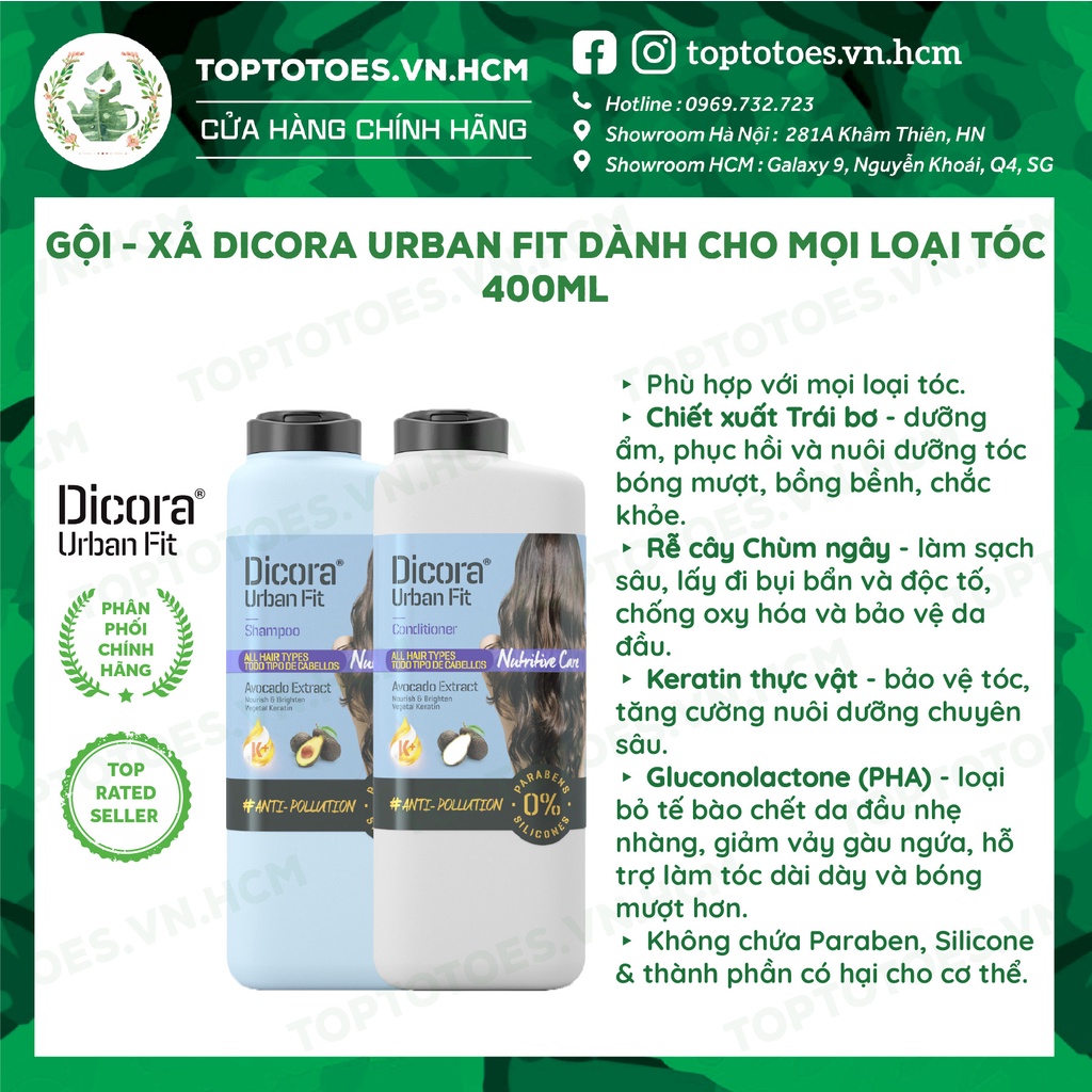 Dầu Gội Xả Dicora Urban Fit chiết xuất trái bơ dành cho mọi loại tóc - 400ml [NHẬP KHẨU CHÍNH HÃNG 100%]