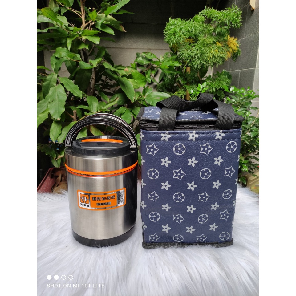Combo hộp cơm inox 3 ngăn 1400ml + túi Da Hàn Quốc có lớp cách nhiệt bên trong