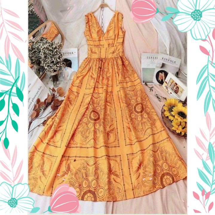 Đầm Maxi Đi Biển Cổ V Họa Tiết Đẹp Cho Nàng | BigBuy360 - bigbuy360.vn