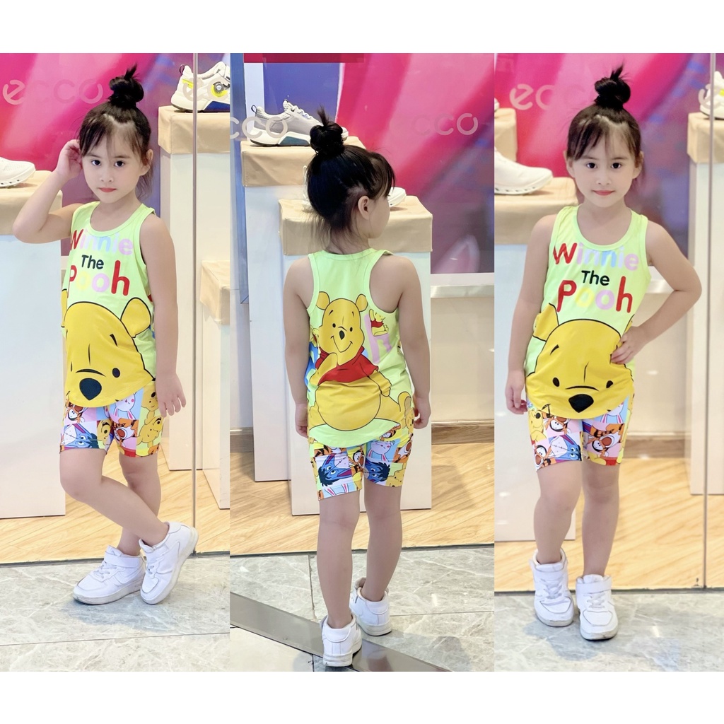 [22-43kg] Bộ ba lỗ thun lạnh cho bé gái, đồ bộ quần áo trẻ em in 3D hoạt hình siêu bền đẹp