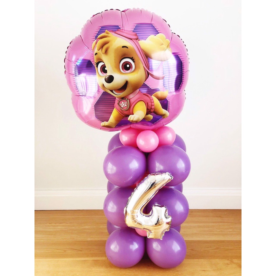 Trụ bong bóng trang trí chủ đề chó cứu hộ màu tím CCH08