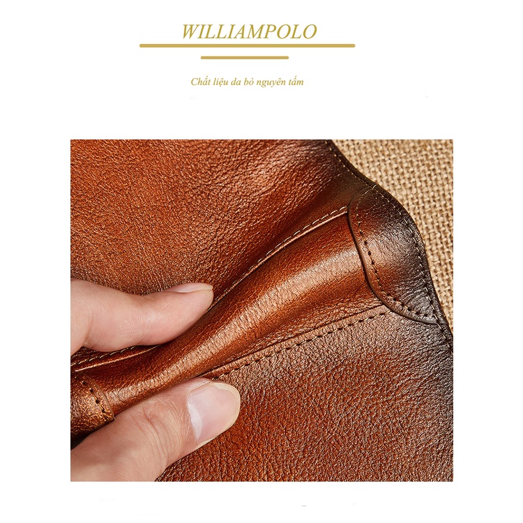 Ví Da Nam Cao Cấp Williampolo - chất liệu da bò nguyên tấm - POLO211560 full hộp đựng và túi xách