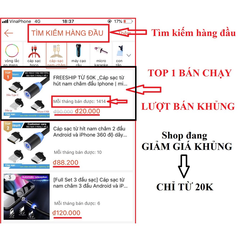 Dây cáp sạc nam châm hỗ trợ sạc nhanh QC 3.0,truyền dữ liệu 7 chân sạc đầu IP| Micro USB | Type C xoay 360 độ