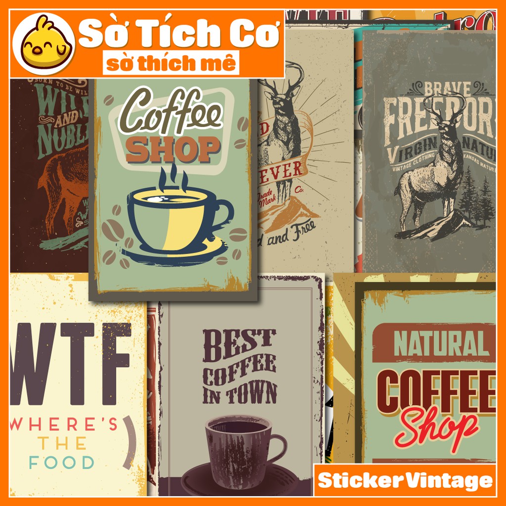 Nguyên bộ 40 Sticker Vintage dán điện thoại, laptop, nón bảo hiểm, guitar, vali MSP: STC-03