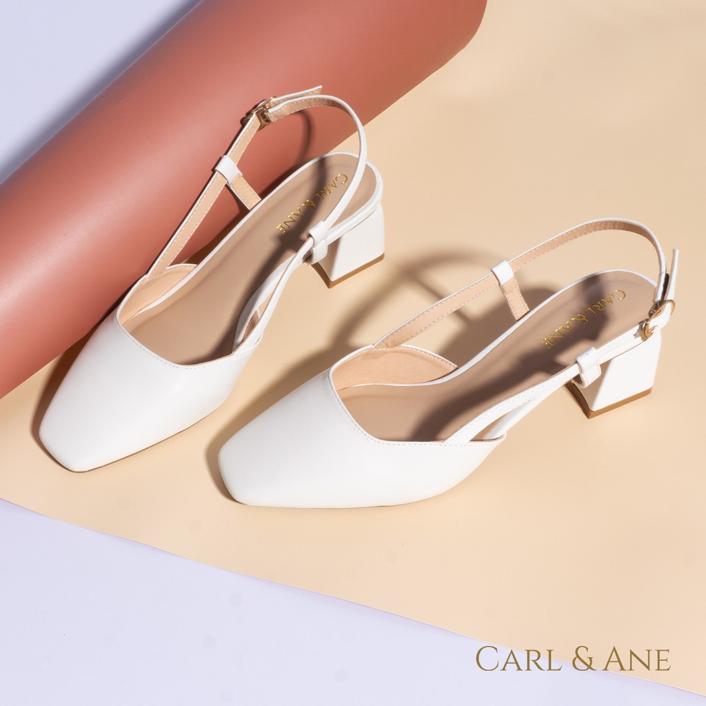 Carl & Ane - Giày cao gót nữ kiểu dáng bít mũi phối dây tinh tế thời trang màu trắng _ CL003