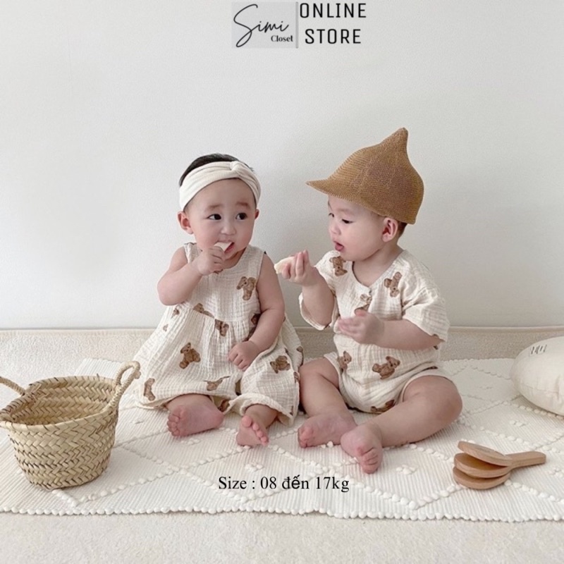 Váy/ Bộ Gấu Muslin Cho Bé