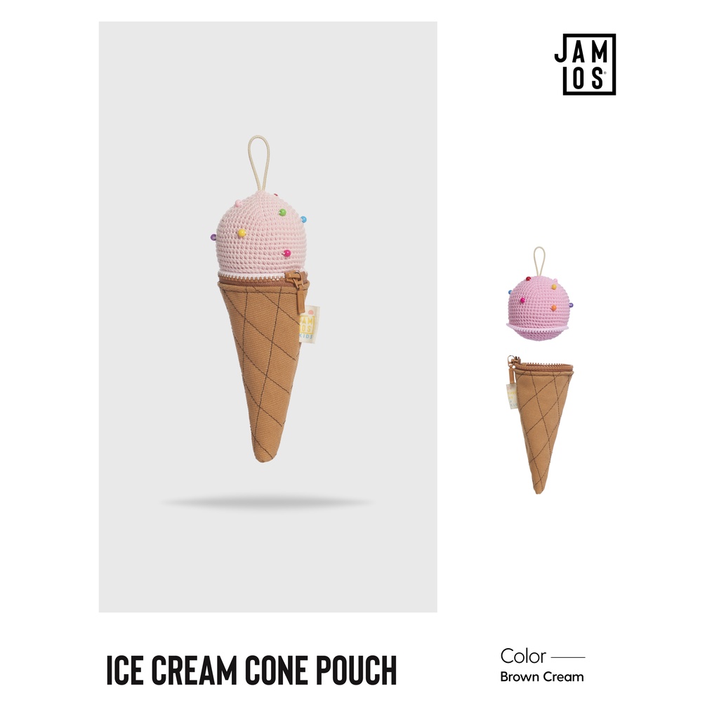 [Jamlos Kids] Ice Cream Cone Pouch - Ví/bóp phụ kiện vải canvas chần phối len hình dáng kem ốc quế