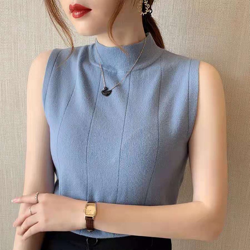 Áo dệt kim IELGY sát nách cổ lọ dáng ôm thời trang cho nữ