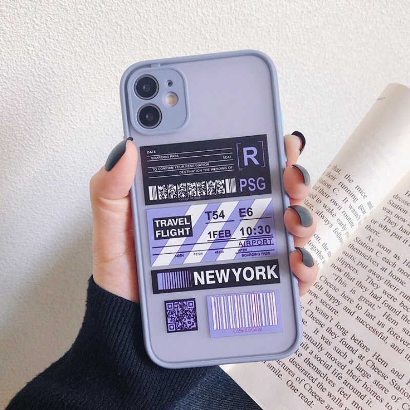 Fashion City Boarding Pass Case for iPhone 11 Pro X XR XS Max 6 6S 7 8 Plus Matte Soft Silicone Edge Protective Hard Phone Case Back Cover