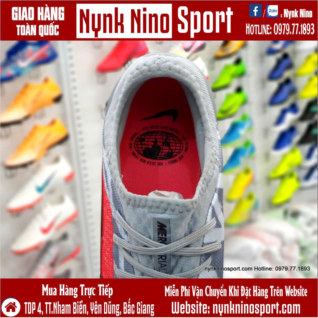 Giày Bóng Đá Mercurial Vapor 13 Pro Xám Hồng Vạch Đen Cổ Lửng TF
