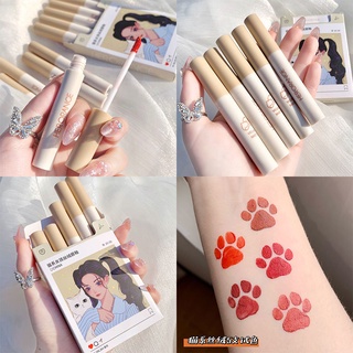 Bộ Son Kem Màu Lì Mịn Màng Làm Trắng Tự Nhiên Hình Mèo Có Hộp Giá Rẻ Cho Học Sinh