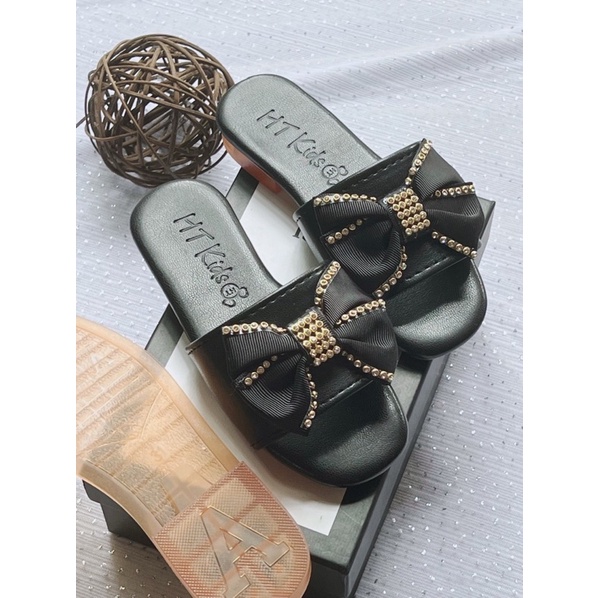 Dép lê bé gái ,Dép nơ đá sang chảnh da PU mềm cho bé gái