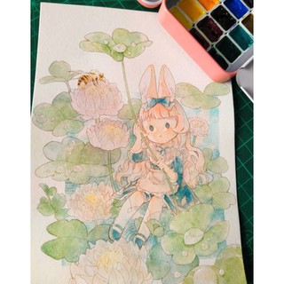 [MnM] Lineart Chibi "Thỏ con" - tranh luyện tô vẽ màu nước,marker ( 200 gsm )