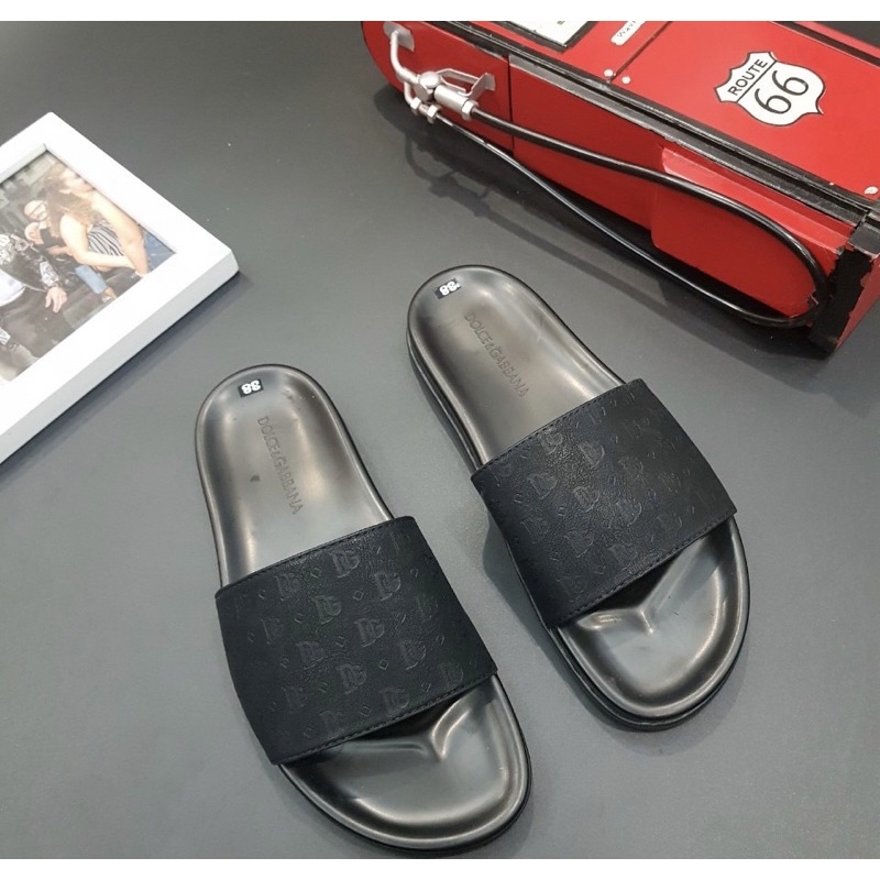 Dép quai ngang có hoạ tiết dập vân logo, Dép da thời trang chống trơn phong cách đơn giản btshop từ 38 đến 42