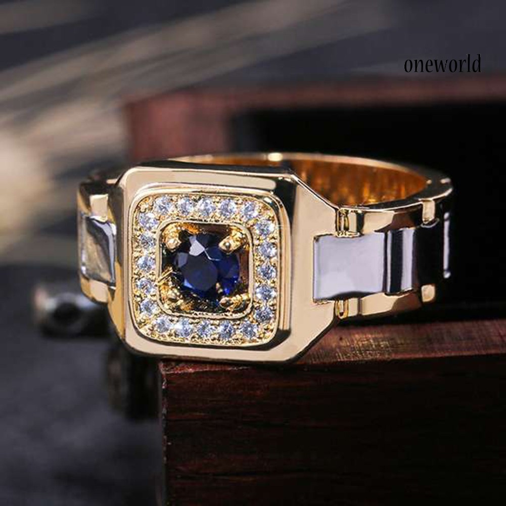 Nhẫn Nam Đính Đá Sapphire Nhân Tạo Kiểu Dáng Sang Trọng