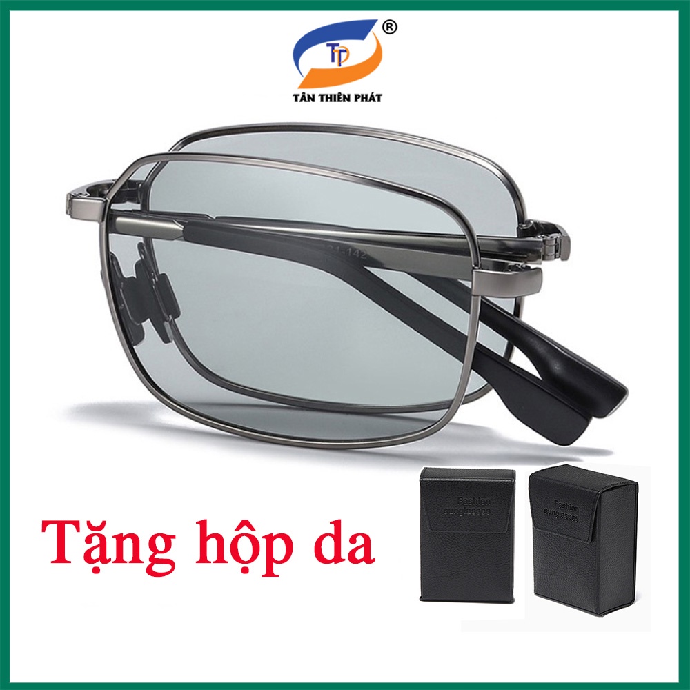 Kính mát nam nữ mắt đổi màu râm mát dùng ngày đêm, gọng kính gấp gọn 615DM. Tròng phân cực chống tia UV