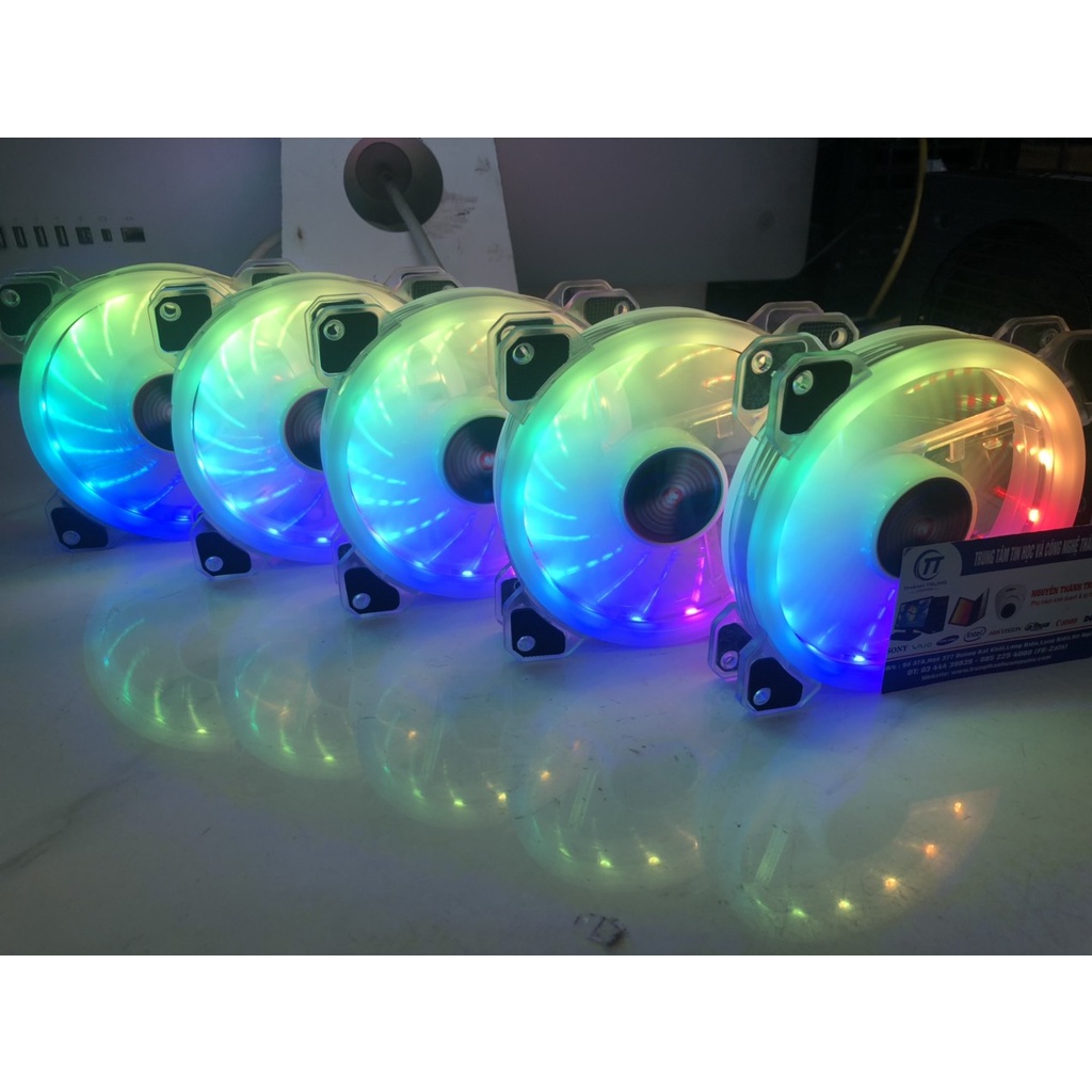 Quạt CoolMoon K5 - Fan CoolMoon K5, Led RGB 12cm, trong suốt, phiên bản mới nhất 2020 (Dùng qua Hub chuyển đổi nguồn)