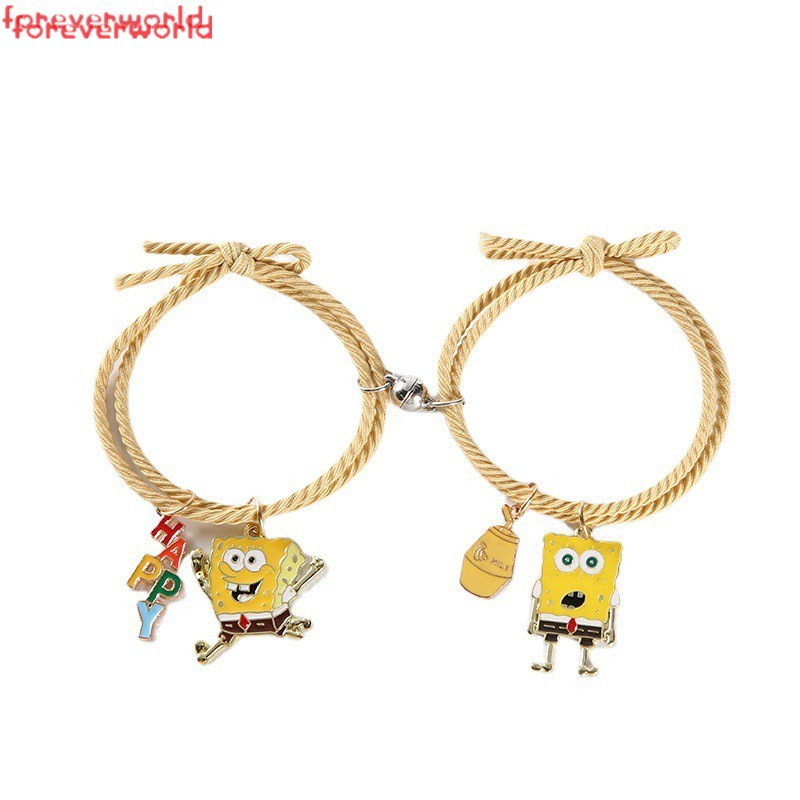 2pcs Cặp Vòng Tay Cao Su Mặt Hình Bọt Biển Hoạt Hình Đáng Yêu Vòng tay nam châm cặp đôi