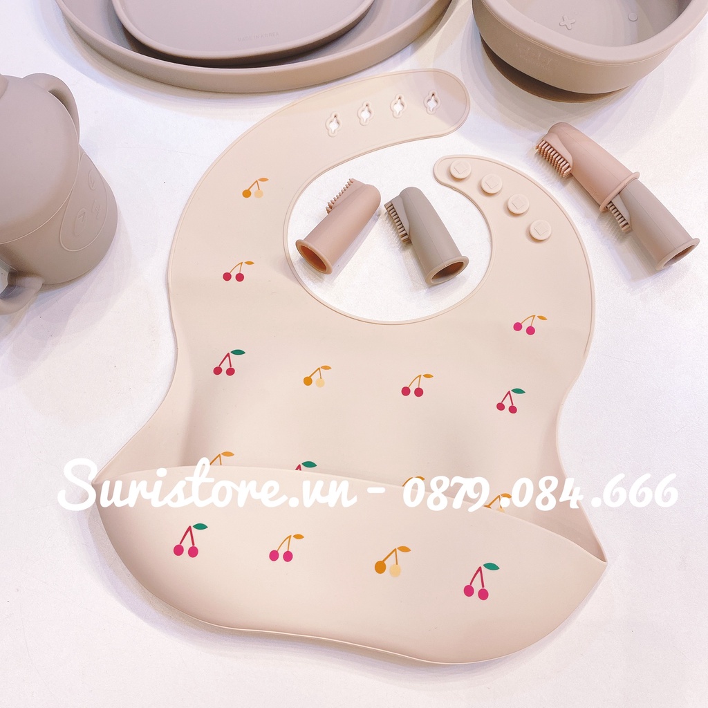 Yếm Máng Silicon/Yếm Ăn Dặm Không Bám Bẩn Họa Tiết Hàn Quốc