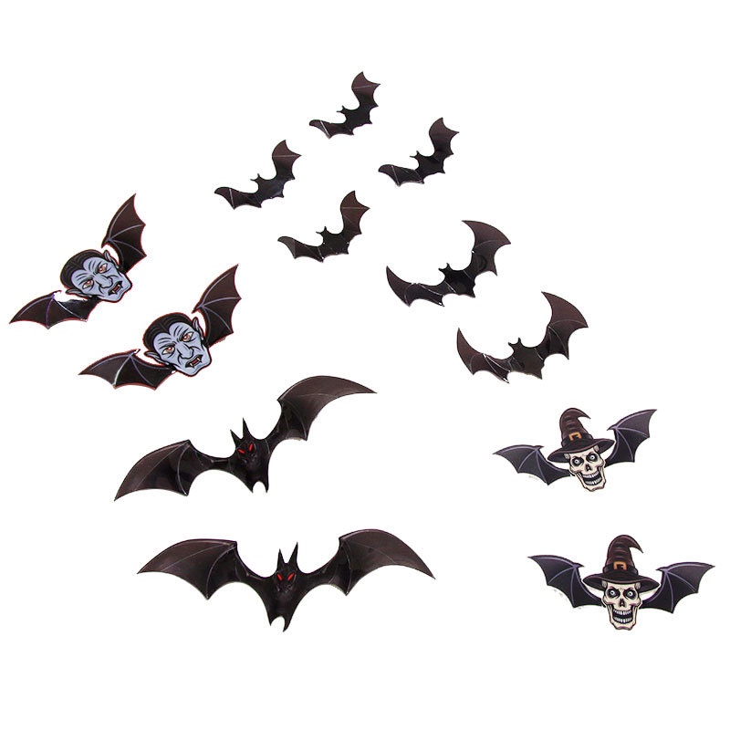 12 Sticker Dán Tường Hình Con Dơi Đen 3D