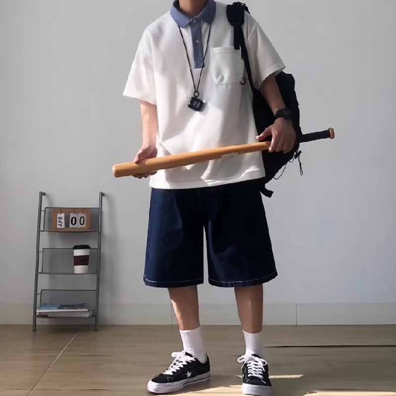 Áo Thun polo Tay Ngắn Dáng Rộng Thoáng Khí Phong Cách Nhật Bản Thời Trang Mùa Hè Cho Nam