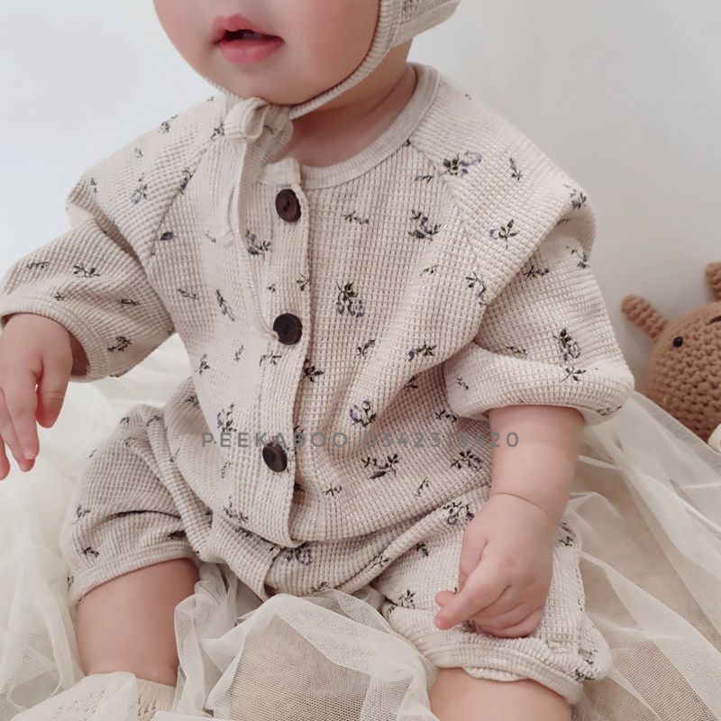 [PEEKABOO] BỘ BODY KÈM NÓN PUMPKIN BÍ NGÔ COTTONG TỔ ONG SIÊU XINH CHO BÉ