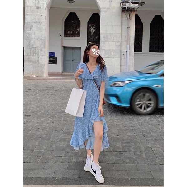 Đầm hoa nhí xanh giống Rose | Myung official
