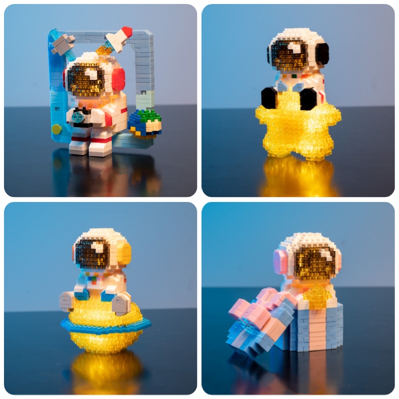 Đồ Chơi Xếp Hình Phi Hành Gia Dễ Thương Phát Sáng Để Bàn Trang Trí