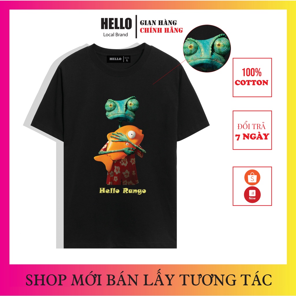 [Áo thun form rộng tay lỡ Nữ Nam Unisex] Áo phông nam nữ form rộng unisex HELLO cotton đen trắng [SERUM] Rango_Ap05