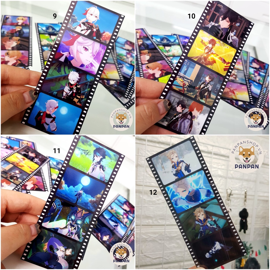 Bookmark Filmstrip ép nhựa Genshin Impact - kẹp sách film strip card nhựa anime