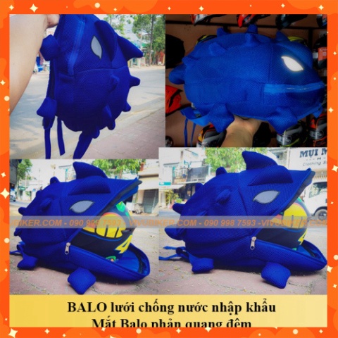 BALO KHỦNG LONG màu cam đựng nón bảo hiểm fullface bằng lưới cao cấp - Balo Rồng mắt phản quang