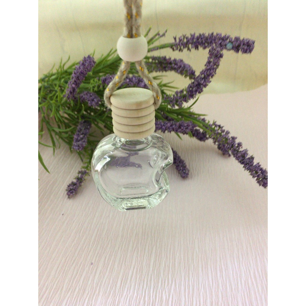 Vỏ chai tinh dầu thủy tinh treo xe hình quả táo nắp gỗ [Giá sỉ/lẻ]