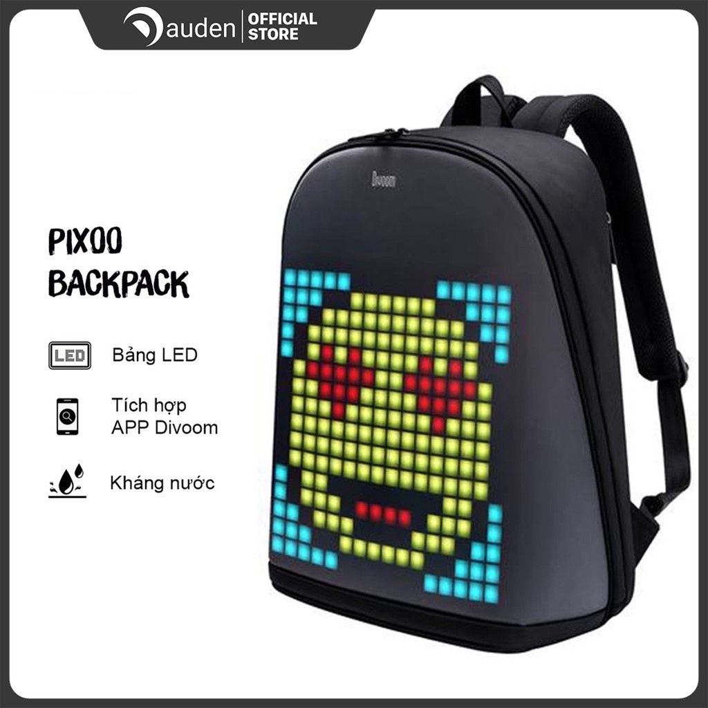 Balo Divoom Pixoo backpack có màn hình LED, ngăn chứa lớn vừa Laptop 14 Inch, chống thấm nước