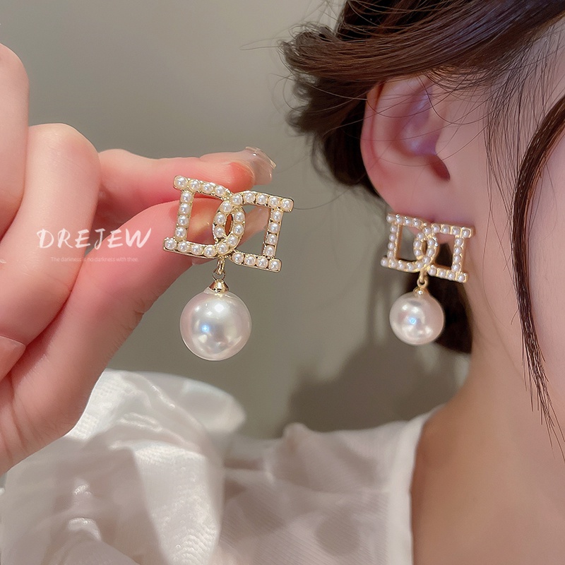 DREJEW Bông tai ngọc trai kim bạc thời trang Pháp Bông tai tính khí OL bông tai cổ điển mới 1