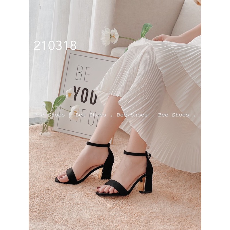 BEESHOES - SANDAL NỮ MŨI VUÔNG QUAI NGANG TRƠN - SANDAL NỮ MŨI VUÔNG ĐẾ VUÔNG CAO 7 PHÂN SẴN MÀU ĐEN 210318