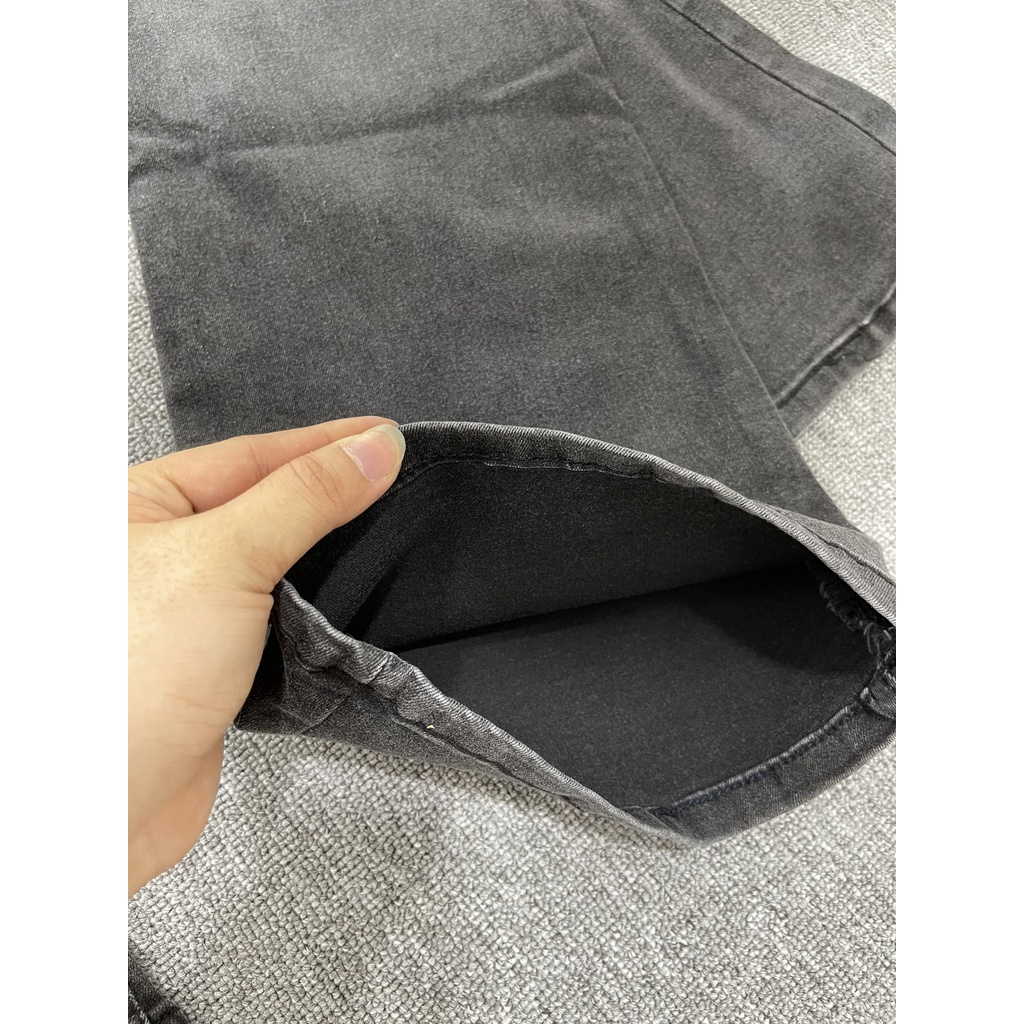 Quần jean ống Bass Loe xám lông chuột BigSize lưng cao, co dãn mạnh, ống siêu dài 102cm 4218