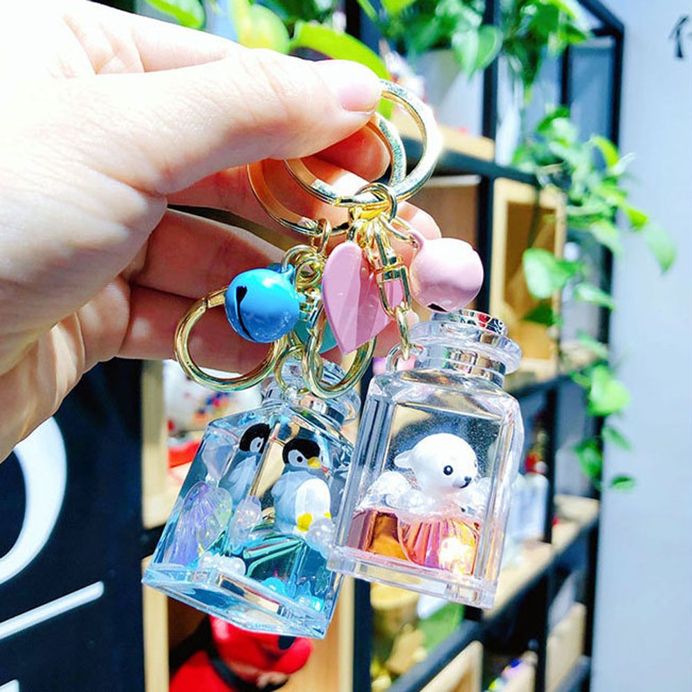 ALLGOODS Lovely Key Ring Fashion Car Pendant Keychain Moving Liquid Accessories Cute Creative Resin Acrylic Bag Charm