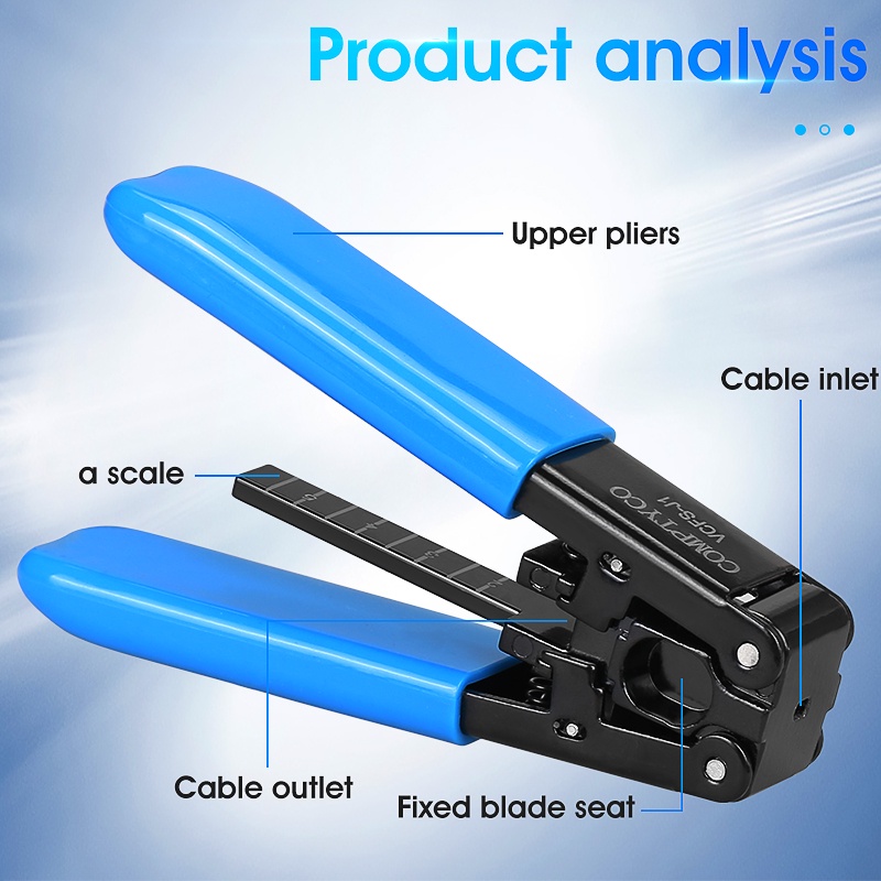 Công cụ tước dây quang Máy cắt dây cáp Kìm tuốt sợi quang cho dây cáp FTTH Tước dây màu xanh lam